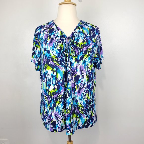 Liz & Me Colorful Fun Short Sleeve Pullover Stretchy Top Size 1X (18/20W) - Picture 9 of 12
